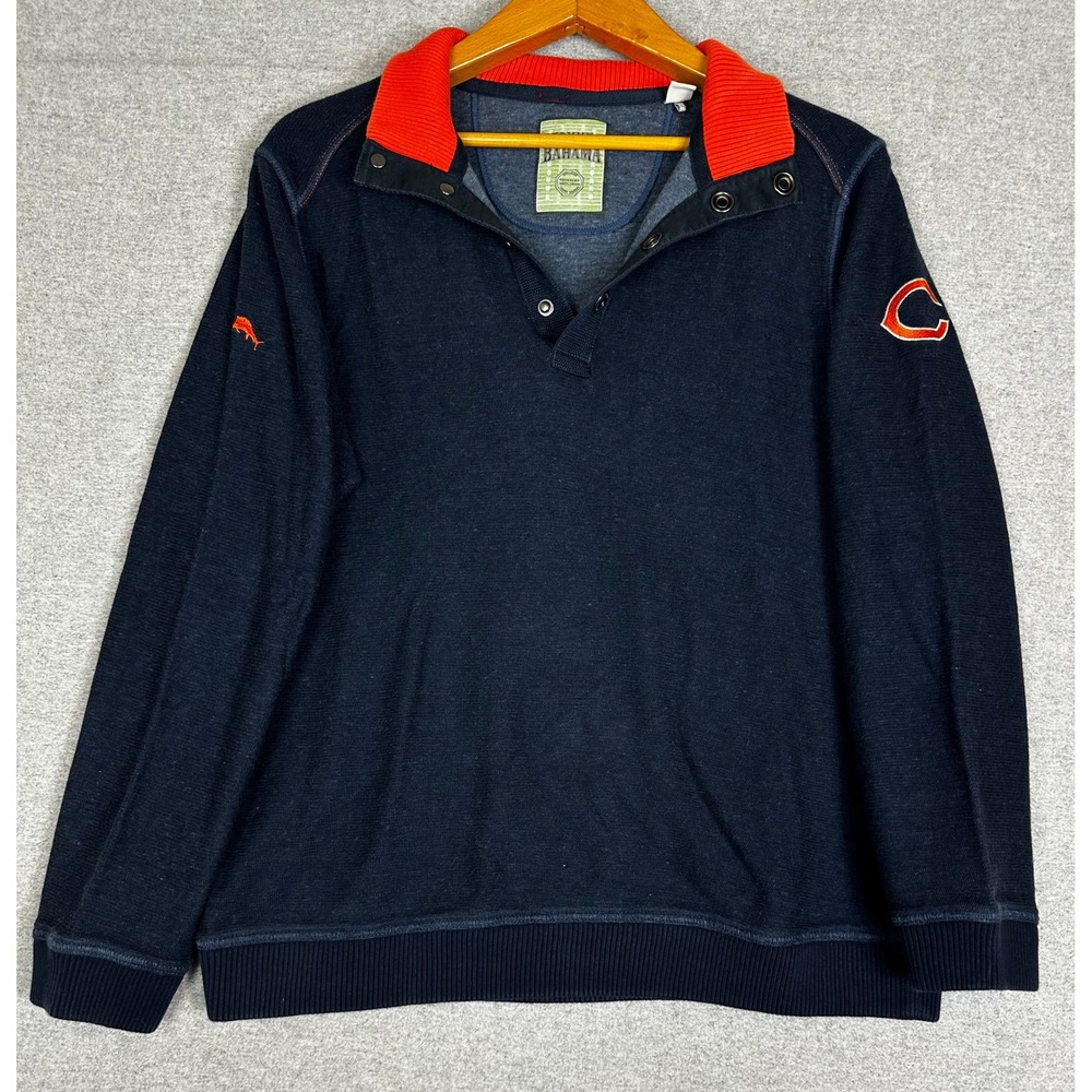 Tommy Bahama Chicago Bears Pullover Sweater Mens Medium Navy NFL Snap